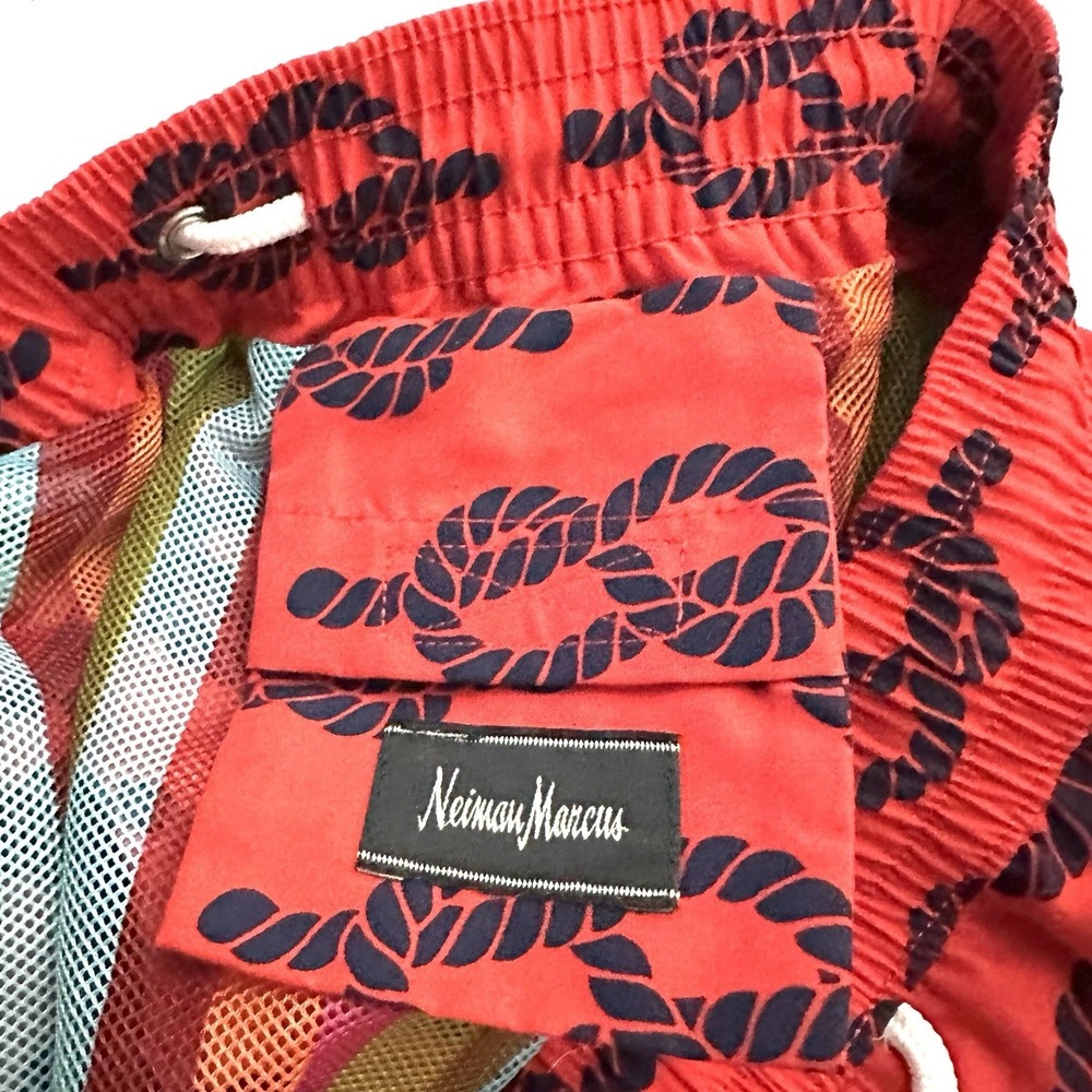 Neiman Marcus Swim Trunks M Medium Lined Drawstring Pockets Nautical Rope - Picture 6 of 14